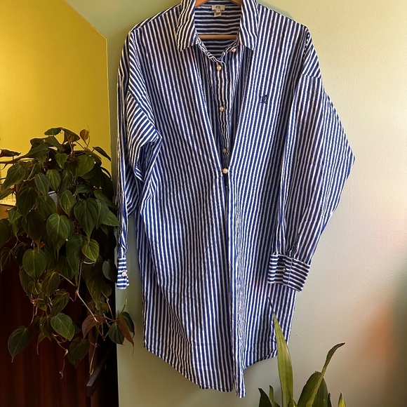 Striped Button Down Shirt Dress - Picture 2 of 7